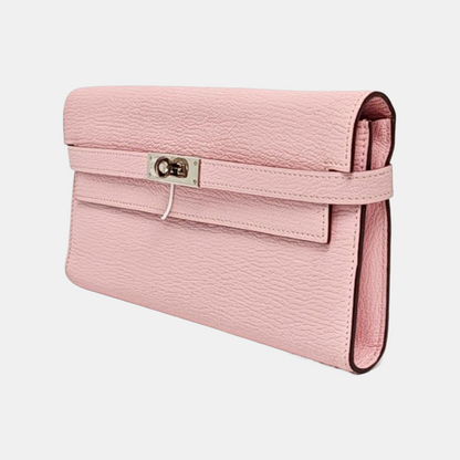HERMÈS Kelly Milkshake Pink Chèvre Mysore Goat Skin Kelly Bag Wallet Silver Hardware D External Stitch-(SKU)-965277205