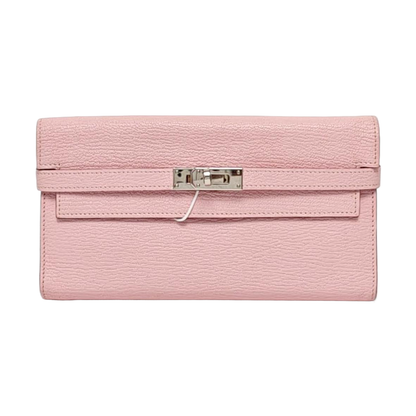 HERMÈS Kelly Milkshake Pink Chèvre Mysore Goat Skin Kelly Bag Wallet Silver Hardware D External Stitch-(SKU)-965277205