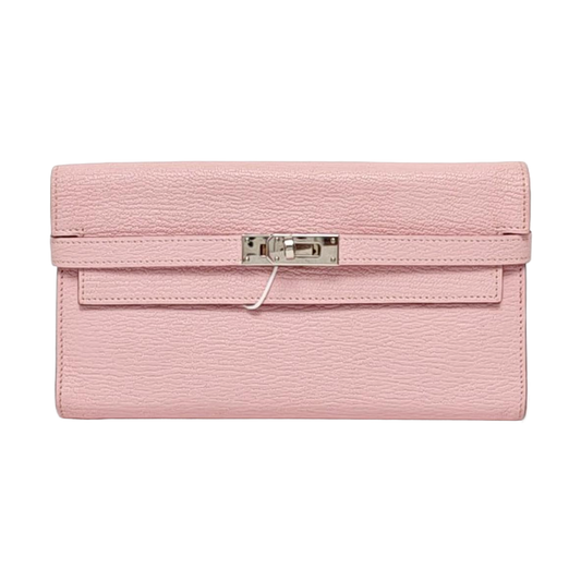 HERMÈS Kelly Milkshake Pink Chèvre Mysore Goat Skin Kelly Bag Wallet Silver Hardware D External Stitch-(SKU)-965277205
