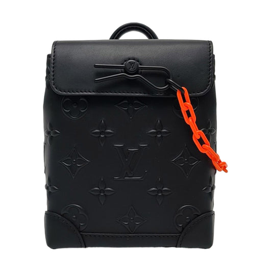 LOUIS VUITTON STEAMER Extra Small Black Leather Embossed Shoulder Bag with Shoulder Strap, Gold Hardware, Removable Shoulder Strap-(SKU)-965312772