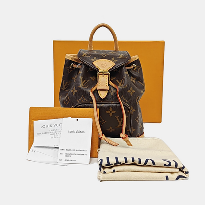 LOUIS VUITTON MONTSOURIS BB brown coated canvas Monogram backpack gold hardware 2 removable shoulder straps complete accessories-(SKU)-965720773