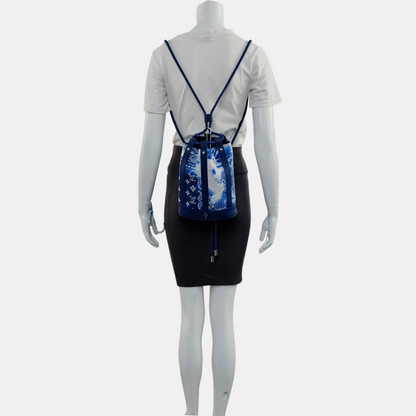 LOUIS VUITTON RANDONÉE Blue Coated Canvas Monogram Backpack with Silver Hardware and Detachable Strap, Complete Accessories-(SKU)-965562189