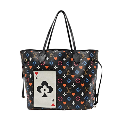 LOUIS VUITTON NEVERFULL Medium Black Coated Canvas Monogram Shopping Tote Shoulder Bag Tote Bag Gold Hardware Pockets-(SKU)-965551078