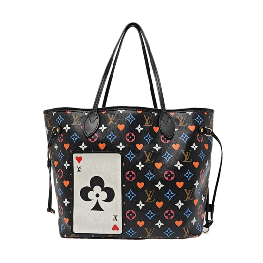 LOUIS VUITTON NEVERFULL Medium Black Coated Canvas Monogram Shopping Tote Shoulder Bag Tote Bag Gold Hardware Pockets-(SKU)-965551078