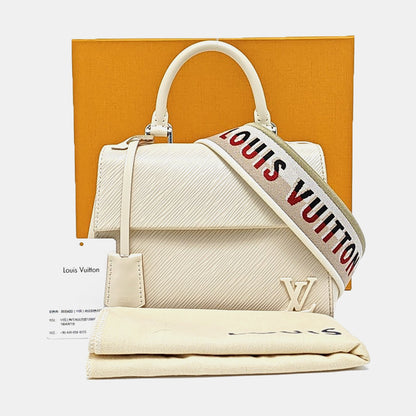 LOUIS VUITTON CLUNY Mini Beige EPI Leather Crinkle Cluny Crossbody Bag Handbag Shoulder Bag Silver Hardware Removable Strap Full Accessories-(SKU)-965650652