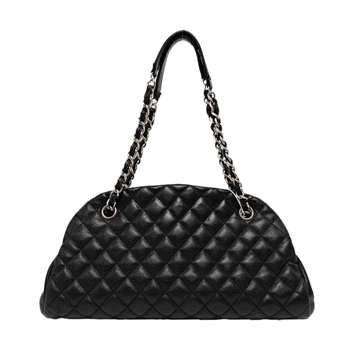 CHANEL JUST MADEMOISELLE Black Calfskin Quilted Monogram Shoulder Bag Tote Bag Silver Hardware 15 Clasp-(SKU)-965696016