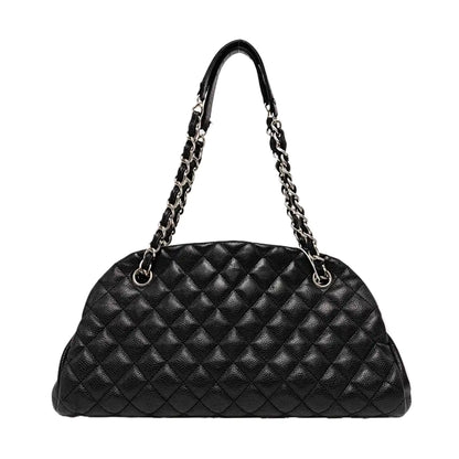 CHANEL JUST MADEMOISELLE Black Calfskin Quilted Monogram Shoulder Bag Tote Bag Silver Hardware 15 Clasp-(SKU)-965696016