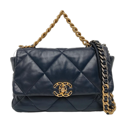 CHANEL CHANEL 19 Large Size Blue Lambskin Diamond Quilted Single Shoulder Bag Tote with Gold, Silver, Ruthenium Hardware 30 Compartments-(SKU)-965310361