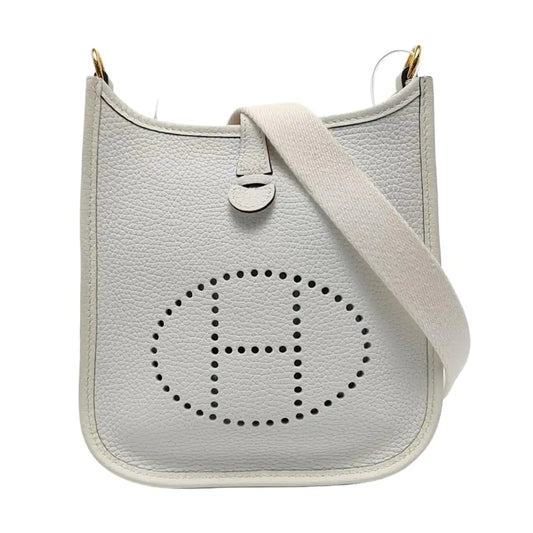 HERMÈS Evelyne New White Clemence Leather Cutout Shoulder Bag Crossbody Bag Handbag Golden Hardware Removable Shoulder Strap Accessories Included-(SKU)-961613052