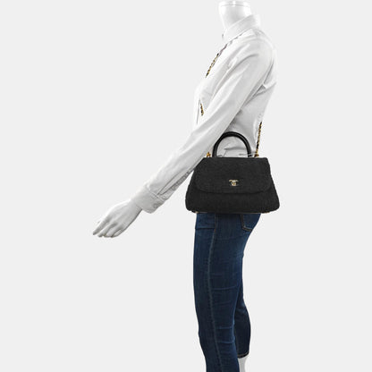 CHANEL COCO HANDLE Small Size Black Wool Calfskin Shoulder Bag, Handbag, Crossbody Bag with Detachable Strap-(SKU)-966024860