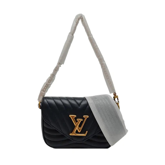 LOUIS VUITTON NEW WAVE Black Leather Quilted Crossbody Bag with Gold Hardware and Detachable Strap, 2 Pouches-(SKU)-966032202