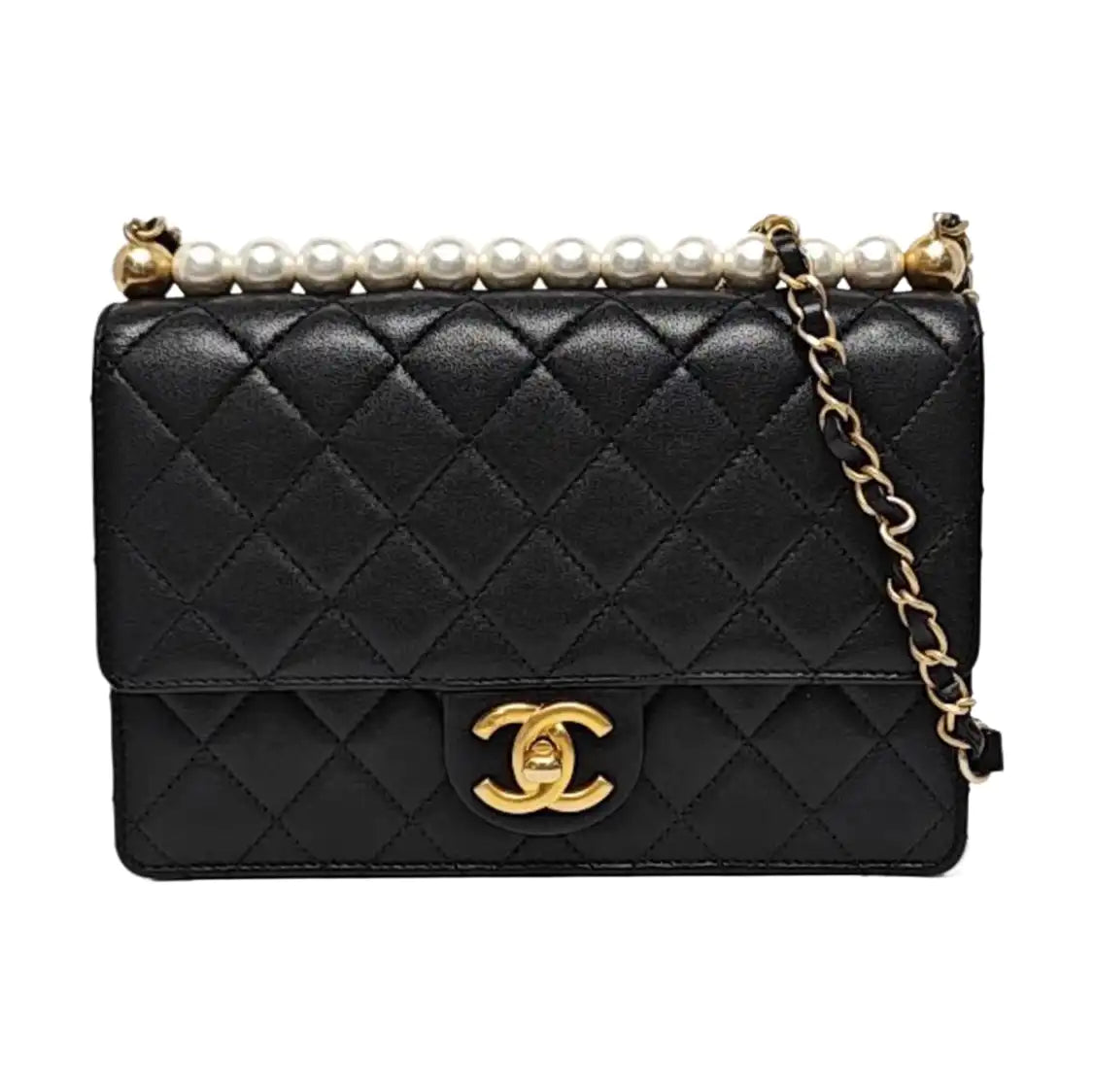 CHANEL CLASSIC VERTICAL PEARL medium black leather quilted diamond-stitched shoulder bag crossbody bag gold hardware 28 carat-(SKU)-966148569