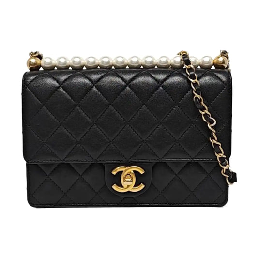 CHANEL CLASSIC VERTICAL PEARL medium black leather quilted diamond-stitched shoulder bag crossbody bag gold hardware 28 carat-(SKU)-966148569