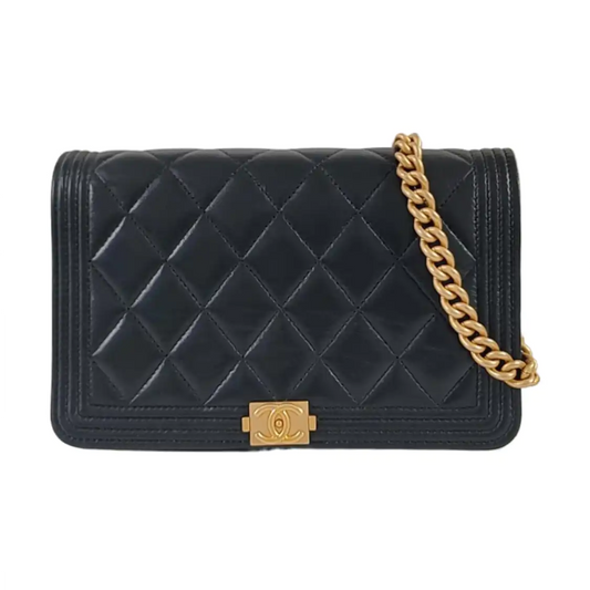 CHANEL BOY CHANEL WOC Black Lamb Leather Quilted Single Shoulder Bag Crossbody Bag Golden Hardware 31 Clasp-(SKU)-959810548