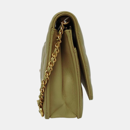 CHANEL WOC Yellow Green Lamb Skin Quilted Single Shoulder Bag Crossbody Bag Golden Hardware-(SKU)-966293271