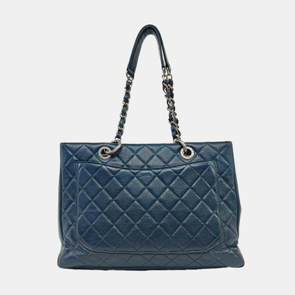 CHANEL CHANEL GST Large Blue Calfskin Quilted Matelassé Shoulder Bag Silver Hardware 17 Clasp-(SKU)-966451937