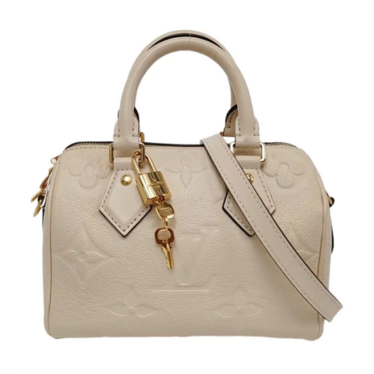 LOUIS VUITTON SPEEDY 20 Beige Leather Monogram Vernis Boston Bag Shoulder Bag Crossbody Handbag with Gold Hardware and Removable Strap-(SKU)-966135797