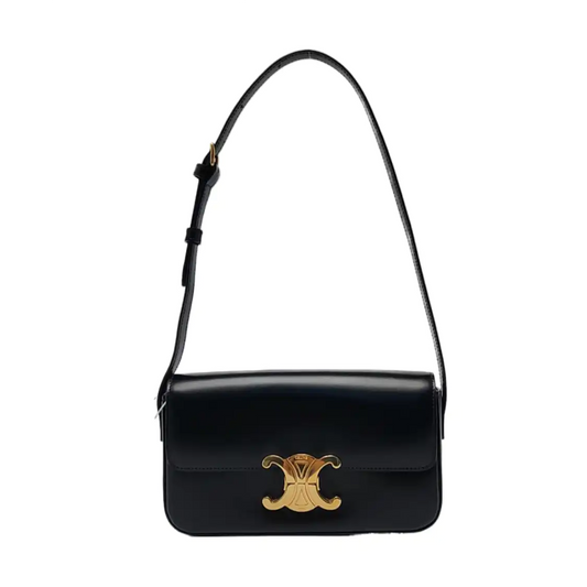 CELINE TRIOMPHE Black Leather Single Shoulder Bag with Gold Hardware-(SKU)-966416855