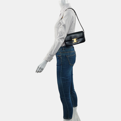 CELINE TRIOMPHE Black Leather Single Shoulder Bag with Gold Hardware-(SKU)-966416855