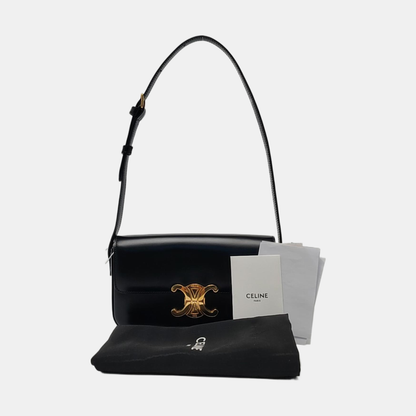 CELINE TRIOMPHE Black Leather Single Shoulder Bag with Gold Hardware-(SKU)-966416855