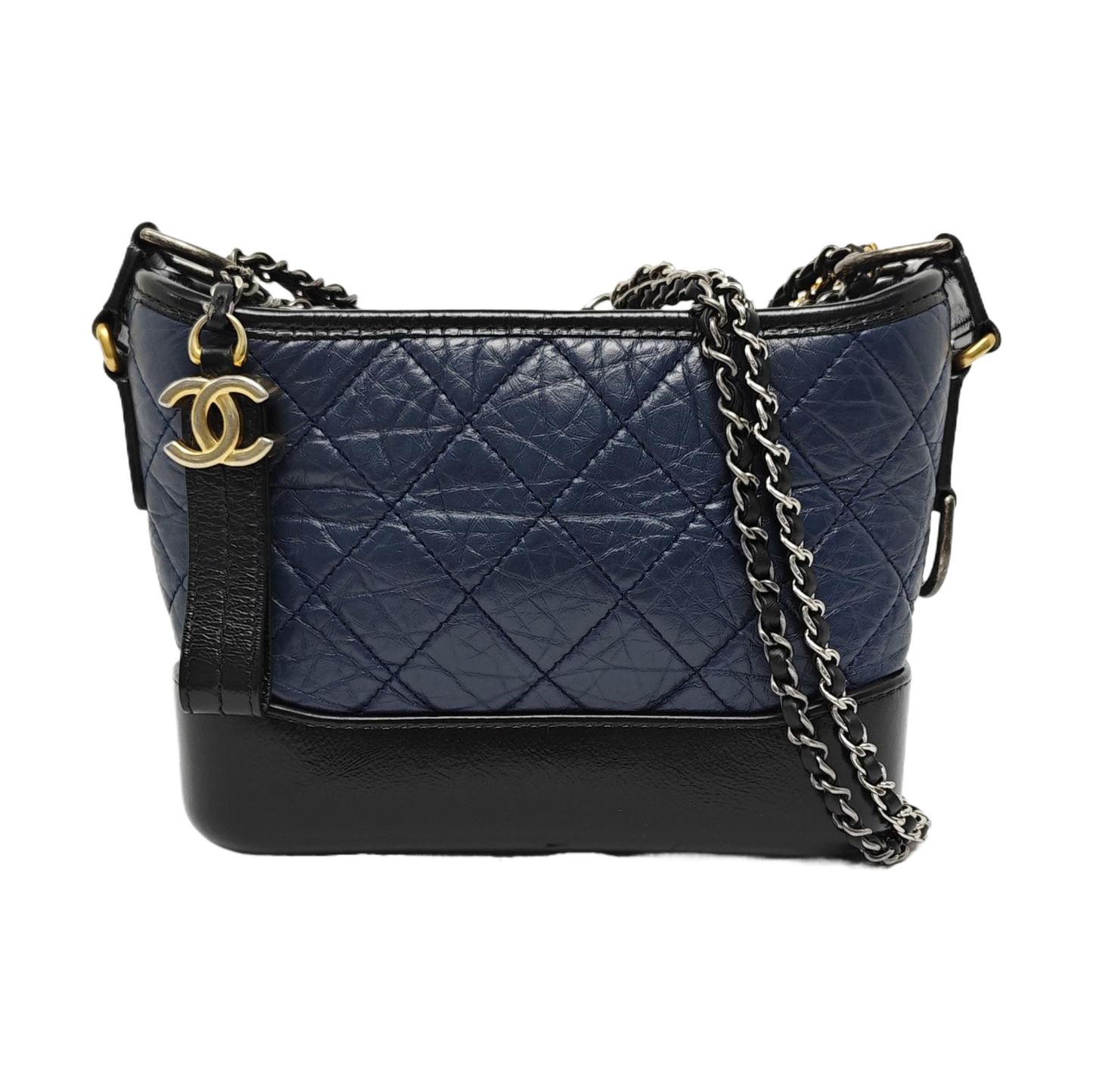 CHANEL GABRIELLE Small Dark Blue Quilted Leather Hobo Shoulder Bag Crossbody Bag Tote with Detachable Strap-(SKU)-966423917