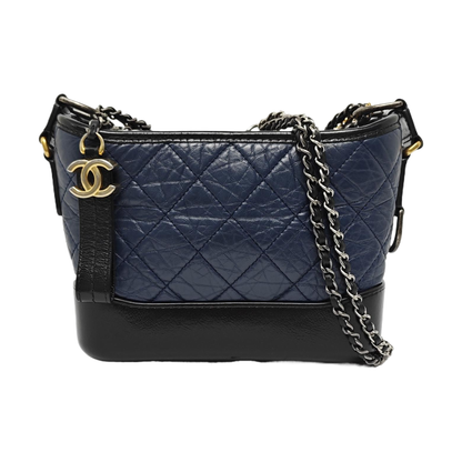 CHANEL GABRIELLE Small Dark Blue Quilted Leather Hobo Shoulder Bag Crossbody Bag Tote with Detachable Strap-(SKU)-966423917