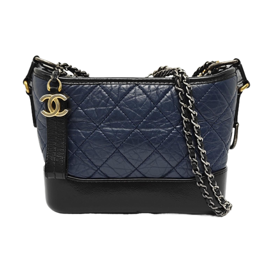 CHANEL GABRIELLE Small Dark Blue Quilted Leather Hobo Shoulder Bag Crossbody Bag Tote with Detachable Strap-(SKU)-966423917