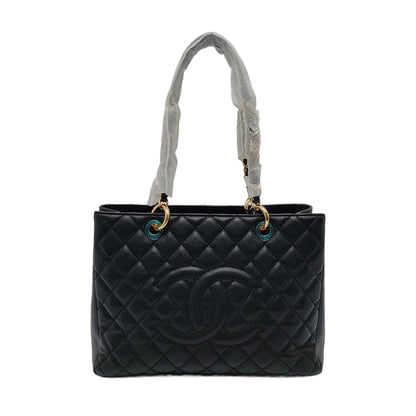 CHANEL CHANEL GST Large Black Calfskin Quilted Shoulder Bag Handbag Golden Hardware 15 Clasp-(SKU)-966619492