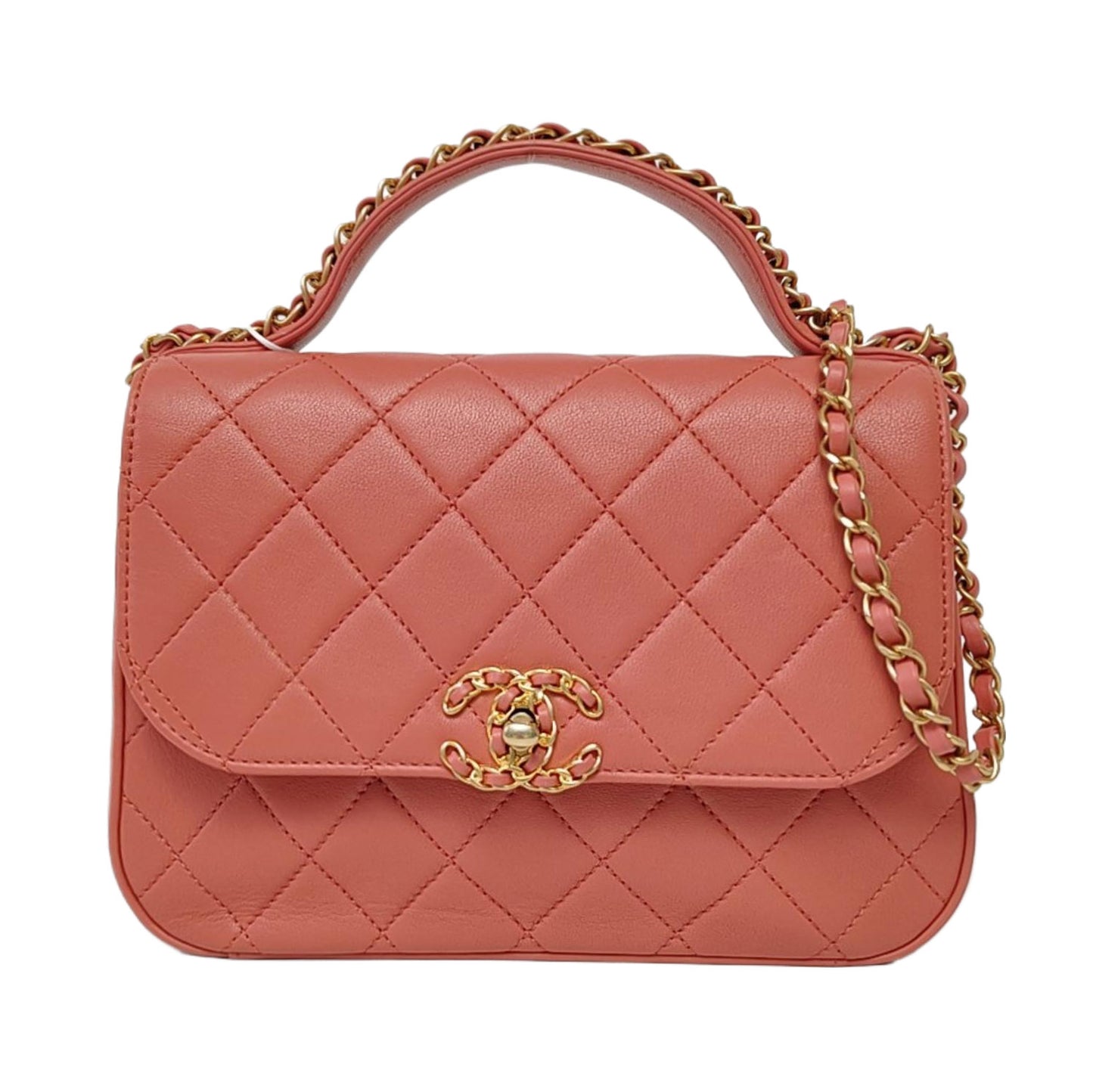 CHANEL CHAIN INFINITY TOP HANDLE Pink Leather Quilted Chain Bag Single Shoulder Bag, Handbag, Crossbody Bag, Gold Hardware, 28 Clasp-(SKU)-966446477