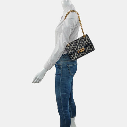 DIOR Dioraddict Blue Canvas Monogram Single Shoulder Bag and Crossbody with Gold Hardware-(SKU)-966513977