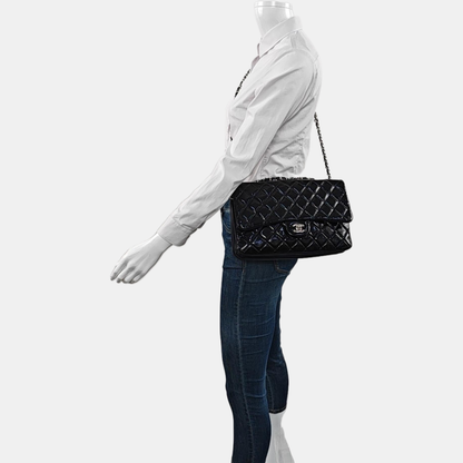 CHANEL CLASSIC FLAP Deep Blue Patent Leather Quilted Bag with Silver Hardware, 19-(SKU)-966563538