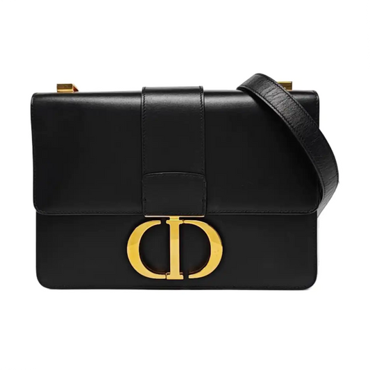 DIOR 30 Montaigne Black Leather Montaigne Bag Shoulder Bag Tote Bag Golden Hardware Removable Strap-(SKU)-966757024