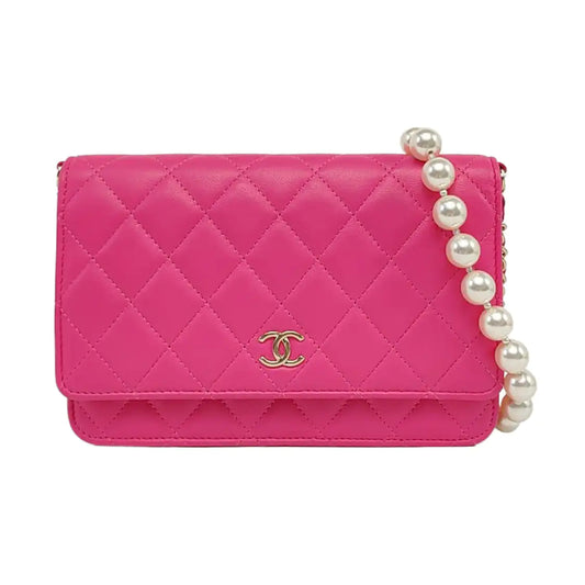 CHANEL WOC Pink Lamb Skin Quilted Single Shoulder Bag Crossbody Bag Golden Hardware-(SKU)-966775243