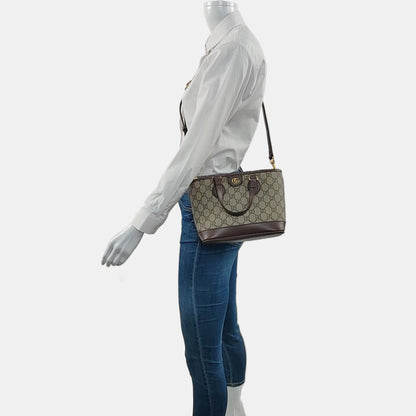 GUCCI Ophidia Mini Grey Coated Canvas Monogram Crossbody Bag Tote Bag Shoulder Bag Gold Hardware Removable Strap-(SKU)-966762711