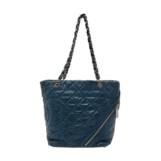 CHANEL CAMBON Blue Leather Quilted Diamond Pattern Single Shoulder Bag Silver Hardware 11 Clasp 2 Removable Shoulder Straps-(SKU)-966736811