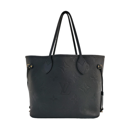 LOUIS VUITTON NEVERFULL Medium Black Calfskin Monogram Embossed Tote Bag Shoulder Bag Handbag Pockets-(SKU)-966842664