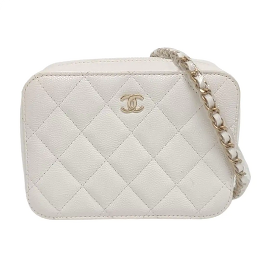 CHANEL SURPIQUE White Calfskin Quilted Monogram Crossbody Single Shoulder Bag with Gold Hardware-(SKU)-966839667