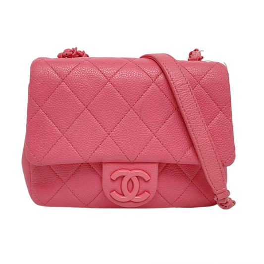 CHANEL CLASSIC FLAP Pink Quilted Calfskin Monogram Shoulder Bag, Handle Bag, Crossbody with Detachable Strap, Pink Hardware, 29 Clasps-(SKU)-966828940
