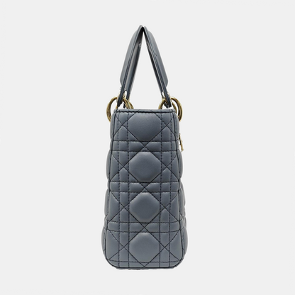 DIOR Lady Dior Small Light Blue Lamb Skin Quilted Diagonal Bag 4-Compartment Single Shoulder Bag Crossbody Handbag with Gold Hardware and Removable Shoulder Strap-(SKU)-967022715