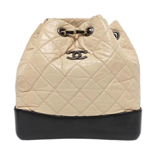 CHANEL GABRIELLE small size beige leather quilted Gabrielle bag, backpack with gold and silver hardware and 26 chain links-(SKU)-967131520