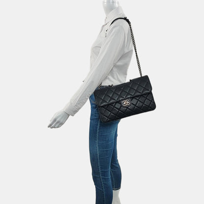 CHANEL PERFECT EDGE Black Lamb Skin Quilted Monogram Crossbody Bag Handbag Shoulder Bag Ruthenium Hardware 21 Clasp-(SKU)-966996971