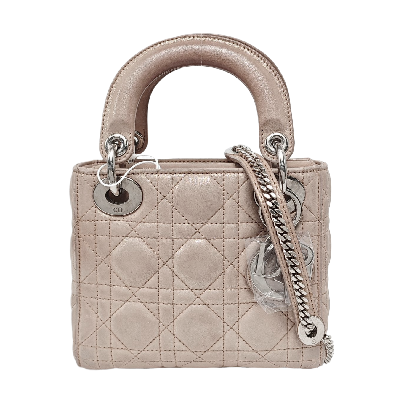 DIOR Lady Dior Mini Khaki Lamb Skin Cannage Quilted Hobo Shoulder Bag Handbag Crossbody Bag 18 Clasp Silver Hardware Removable Shoulder Strap-(SKU)-967132120