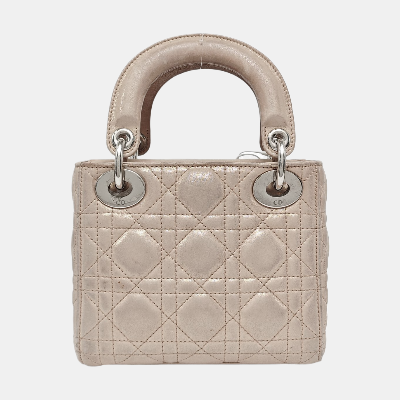 DIOR Lady Dior Mini Khaki Lamb Skin Cannage Quilted Hobo Shoulder Bag Handbag Crossbody Bag 18 Clasp Silver Hardware Removable Shoulder Strap-(SKU)-967132120
