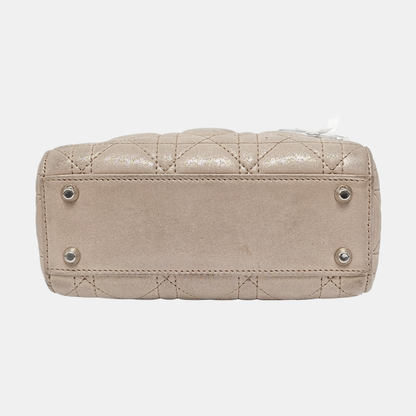 DIOR Lady Dior Mini Khaki Lamb Skin Cannage Quilted Hobo Shoulder Bag Handbag Crossbody Bag 18 Clasp Silver Hardware Removable Shoulder Strap-(SKU)-967132120