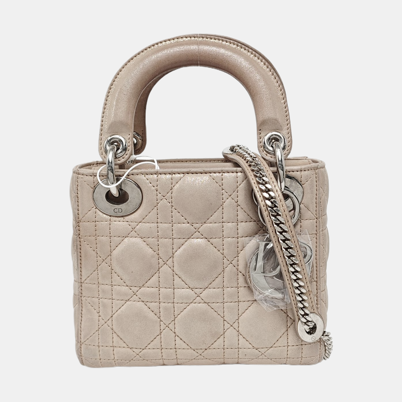 DIOR Lady Dior Mini Khaki Lamb Skin Cannage Quilted Hobo Shoulder Bag Handbag Crossbody Bag 18 Clasp Silver Hardware Removable Shoulder Strap-(SKU)-967132120