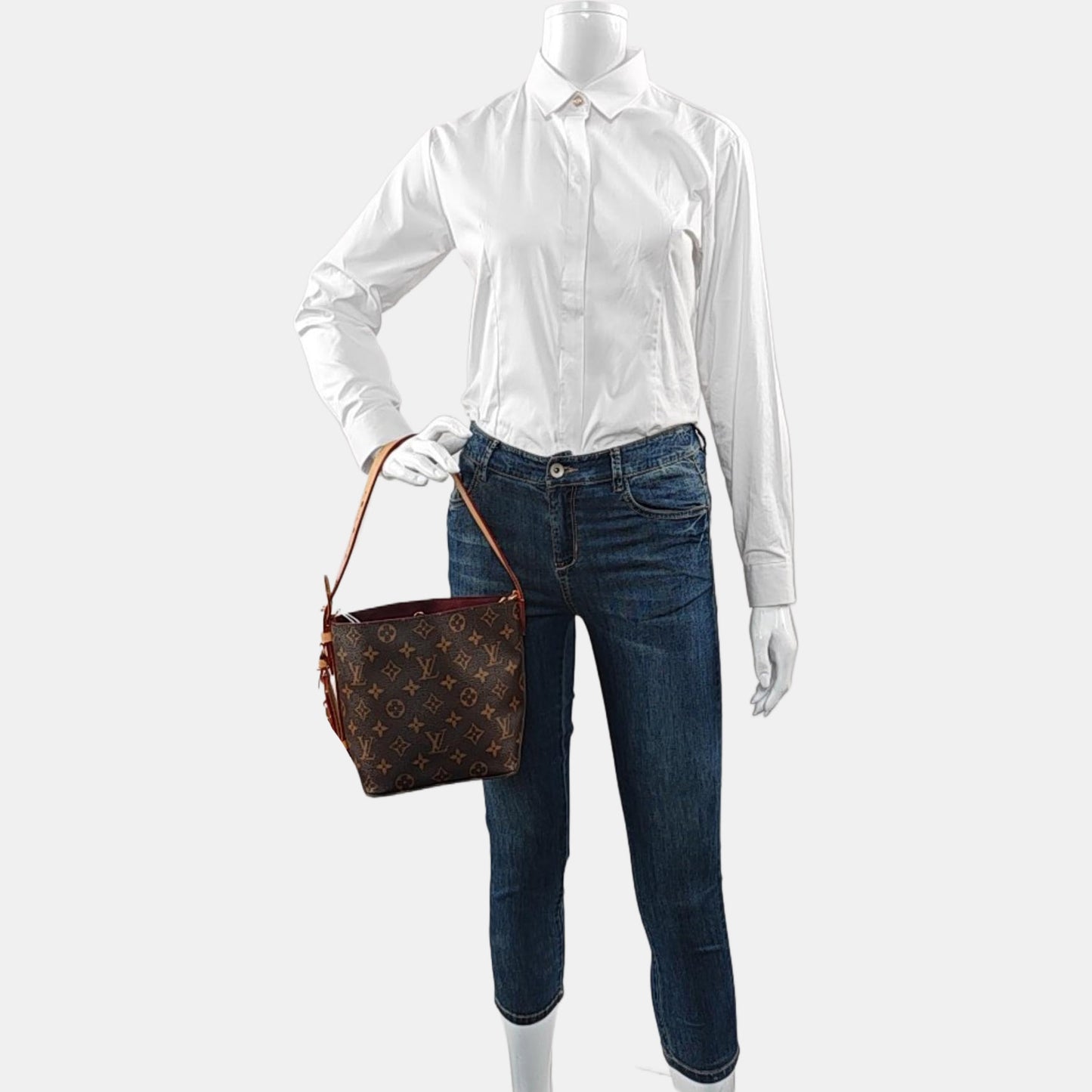 LOUIS VUITTON ALL IN Small Size Brown Coated Canvas Monogram Single Shoulder Bag with Gold Hardware Removable Shoulder Strap-(SKU)-967325852