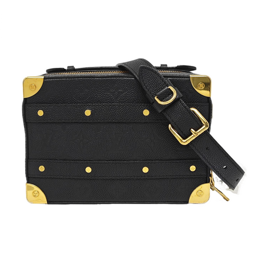 LOUIS VUITTON TRUNK Black Cowhide Messenger Bag Crossbody Bag Handbag Shoulder Bag Golden Hardware Removable Shoulder Strap-(SKU)-967326841