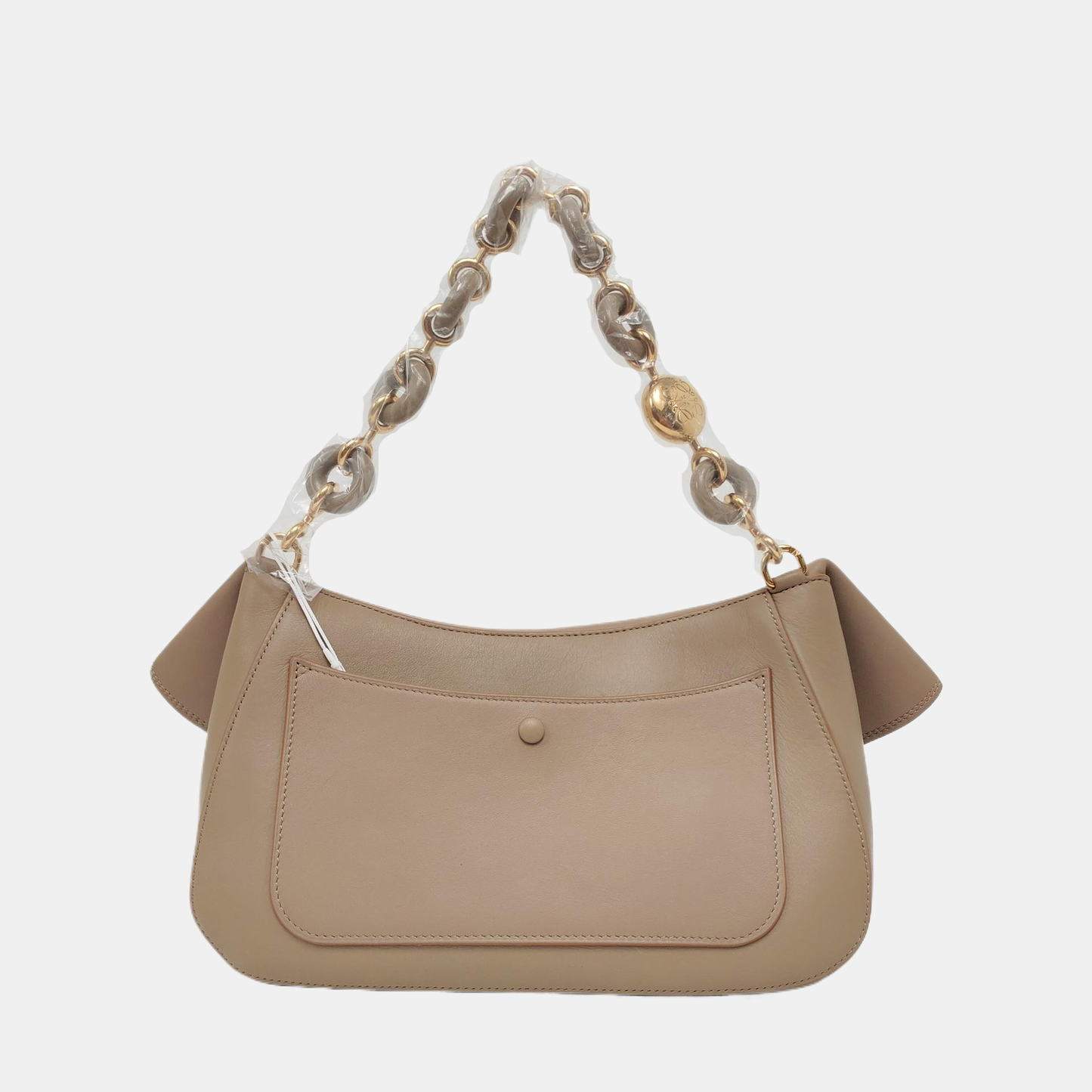 LOEWE Ola Medium Size Beige Calfskin Single Shoulder Bag Gold Hardware 2 Removable Straps-(SKU)-967585055