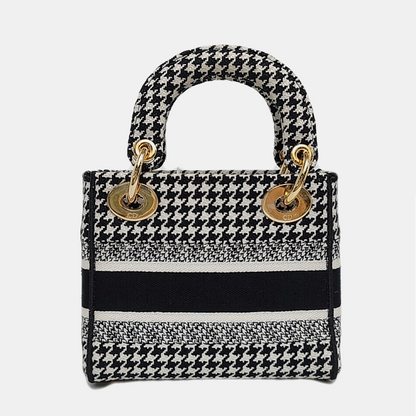 DIOR Lady Dior Mini Black Canvas Embroidered Shoulder Bag Tote Crossbody Bag with Detachable Strap-(SKU)-967459820