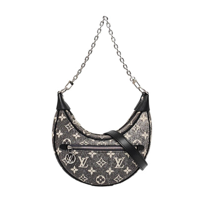 LOUIS VUITTON LOOP Dark Grey Canvas Monogram Jacquard Pea Bag Crossbody Bag Shoulder Bag Silver Hardware 2 Removable Straps-(SKU)-967284510